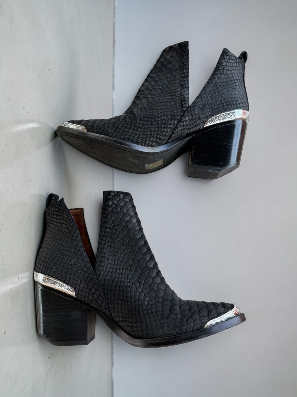 Jeffrey Campbell Cromwell Black Snake Print Cutout Western Ankle Booties - Picture 3 of 15